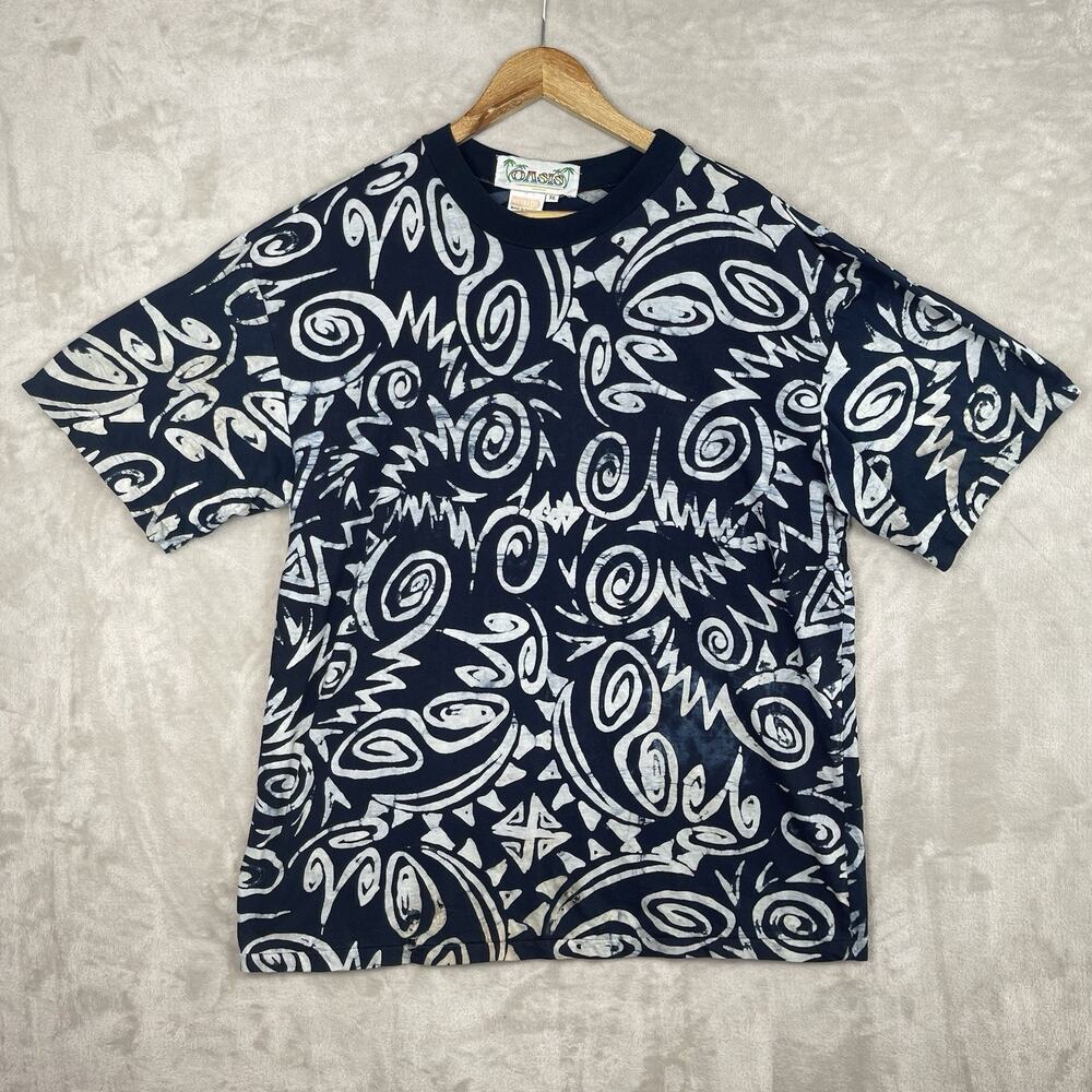 Oasis Vintage 90s T Shirt Men's XXL Hand Waxed Batik Tribal Grunge Destroyed